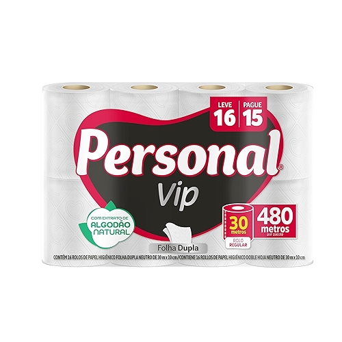 Personal Papel Higiênico Vip Folha Dupla, 16 Unidades Branco (Embalagem Pode Variar)