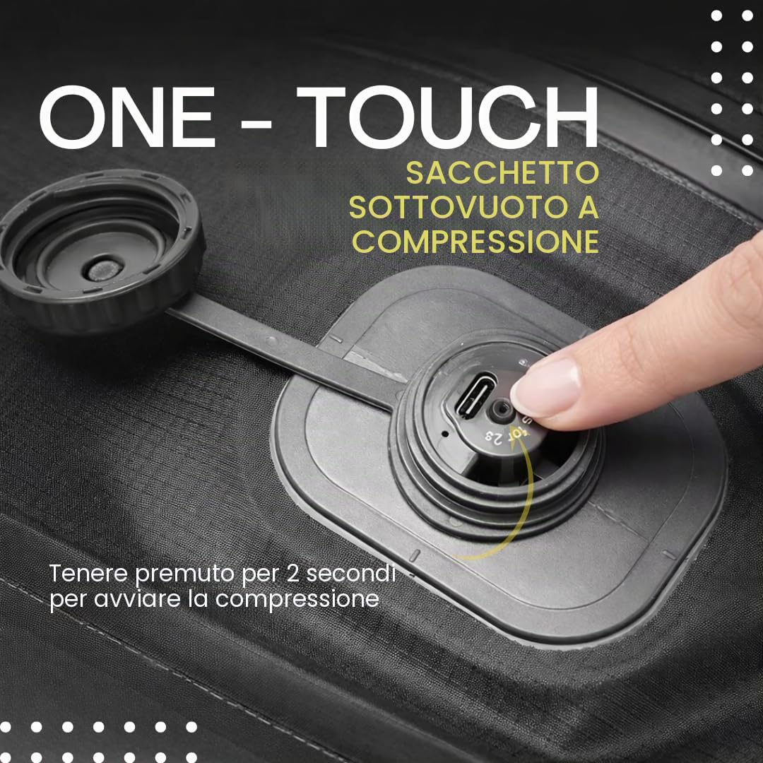Sacchetti sottovuoto One-Touch con pompa USB-C integrata, sacchetti sottovuoto riutilizzabili da viaggio per vestiti, bagagli e biancheria da letto, sacchetti a compressione salvaspazio, nessuna pompa