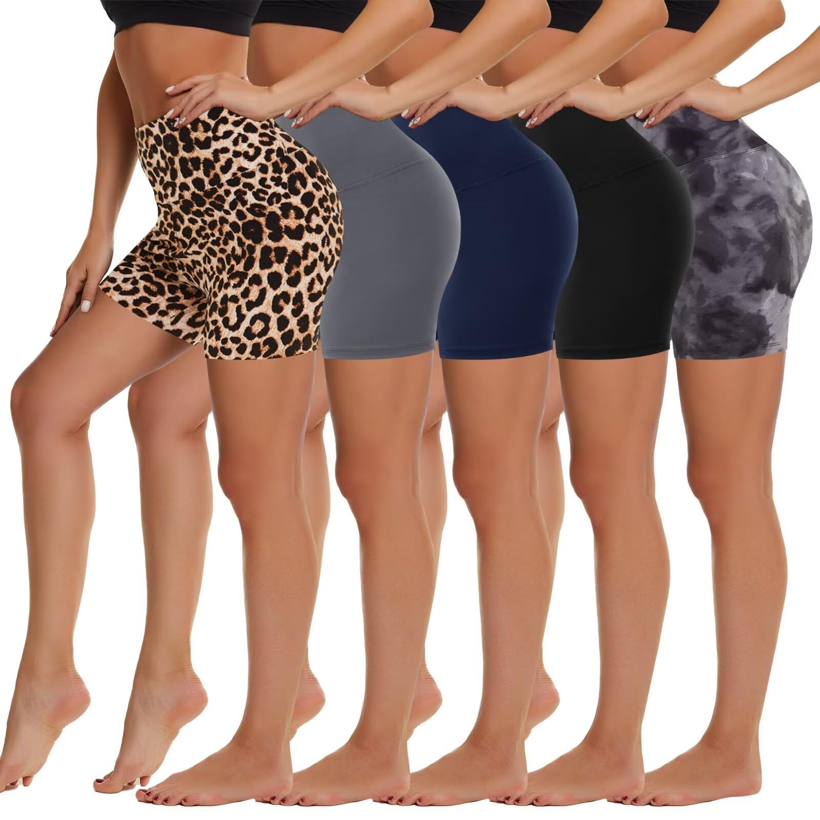 HIGHDAYS5 Pack Biker Shorts Women - 5"/8" High Waist Spandex Workout Yoga Running Athletic
