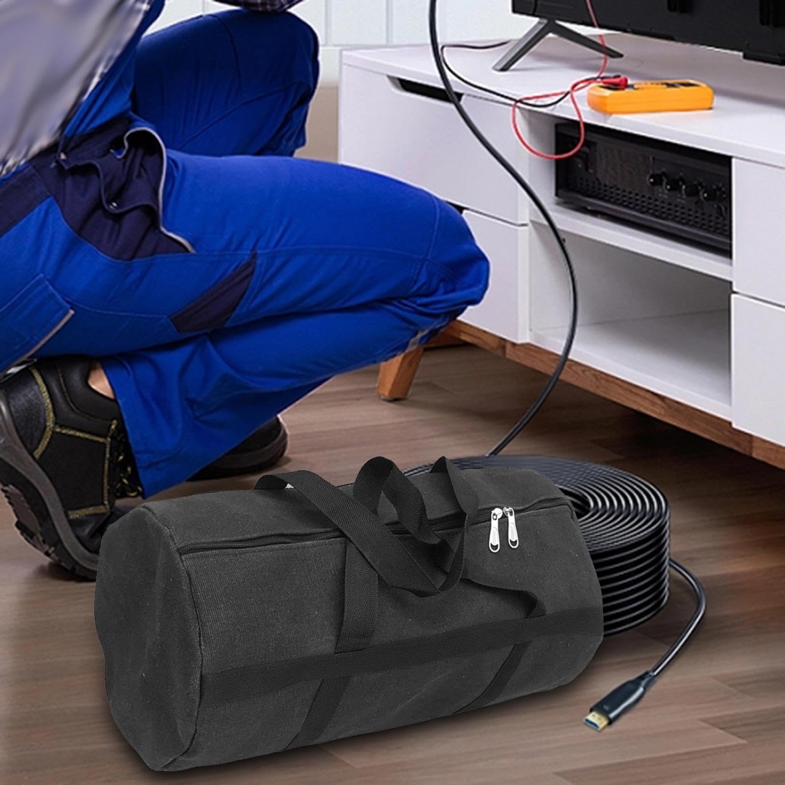 Organizador de Herramientas Bolso para Herramientas de Gran Capacidad con Compartimientos Exteriores Gruesa Adecuado para Electricistas Plomero, Negro Grande