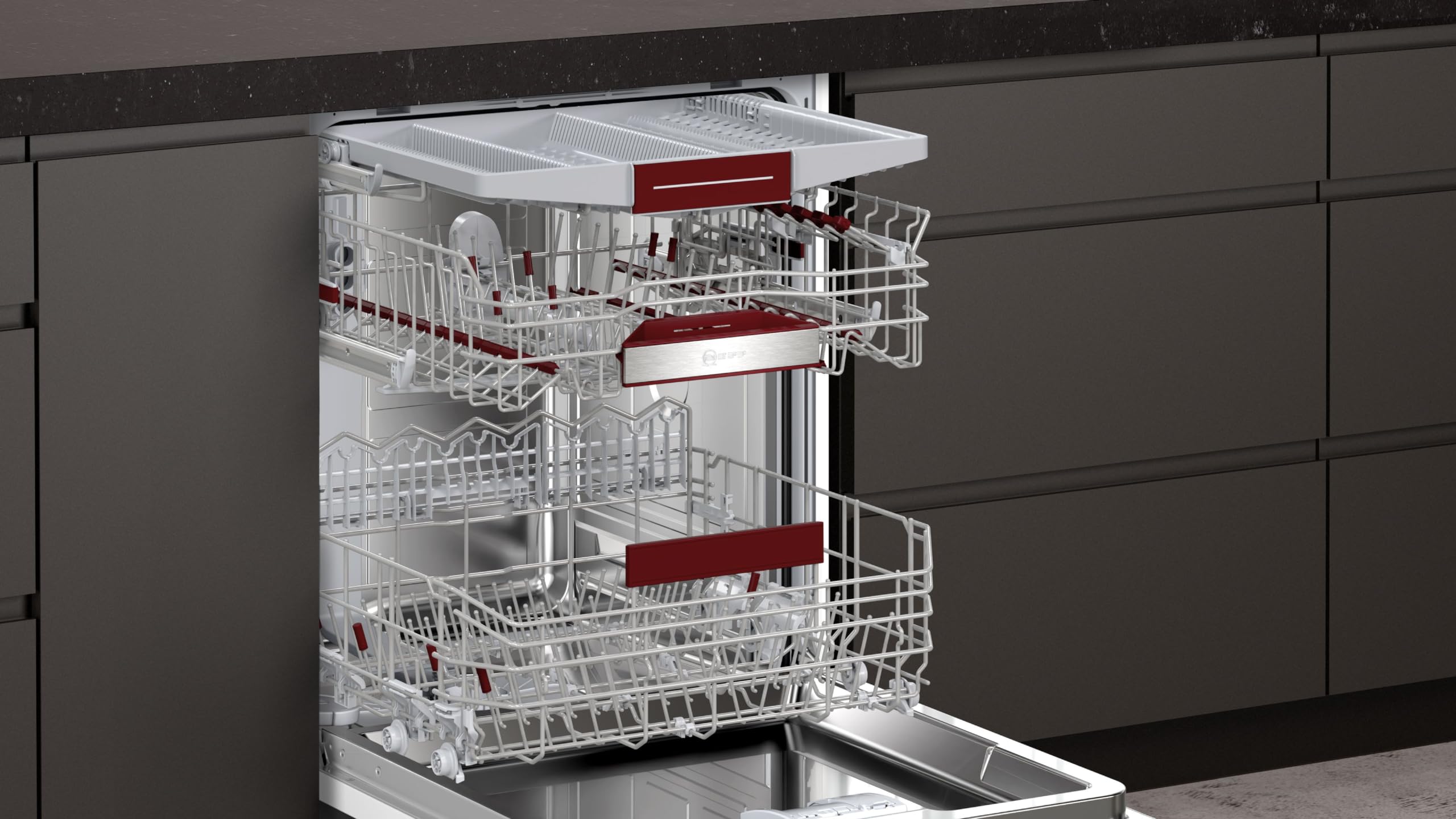NEFF S245ECS00E, N 50, Smarter XXL-Geschirrspüler Teilintegriert, 60cm, Besteckschublade, Made in Germany, automatische Türöffnung, sehr leise Spülmaschine, Oberkorb höhenverstellbar, Schmutzerkennung