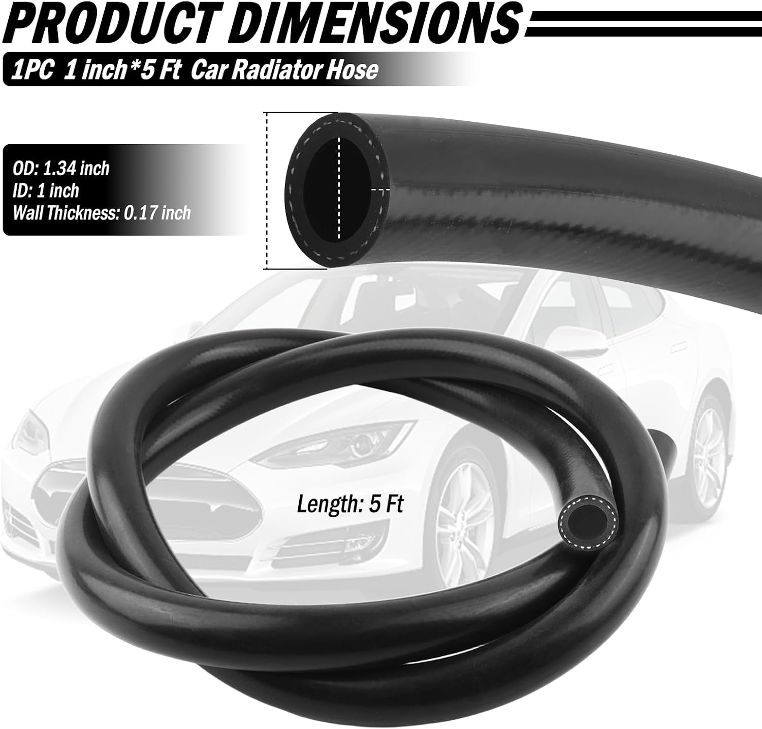 5Ft Silicone ID 1" Heater Hose for Car,Flexible Car Radiator Hose Working Pressure 145PSI for Transporting Air/Water,Essential Cars Coolant Hoses Cars Accessories (1" 5FT)