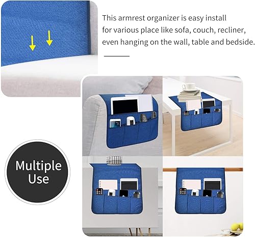 Miniatura 53 de Organizador de reposabrazos para sofá, soporte de control remoto para sofá reclinable, organizador de silla con 5 bolsillos para revista, tableta