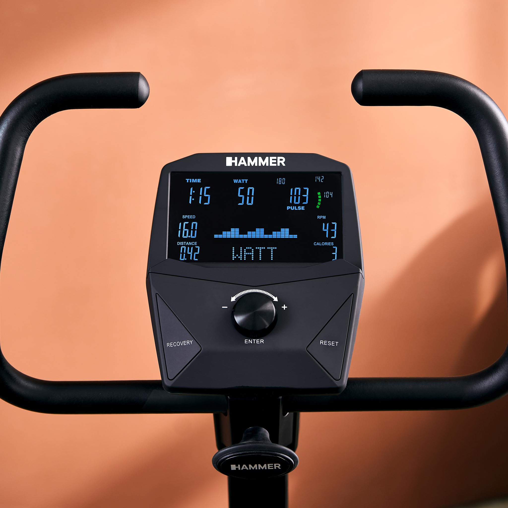HAMMER Ergometer Exum XTR, Heimtrainer mit Bluetooth, 12 Trainingsprogramme, Induktionsbremssystem, Bluetooth, präzise Wattsteuerung, 150 kg Gewichtsbelastung