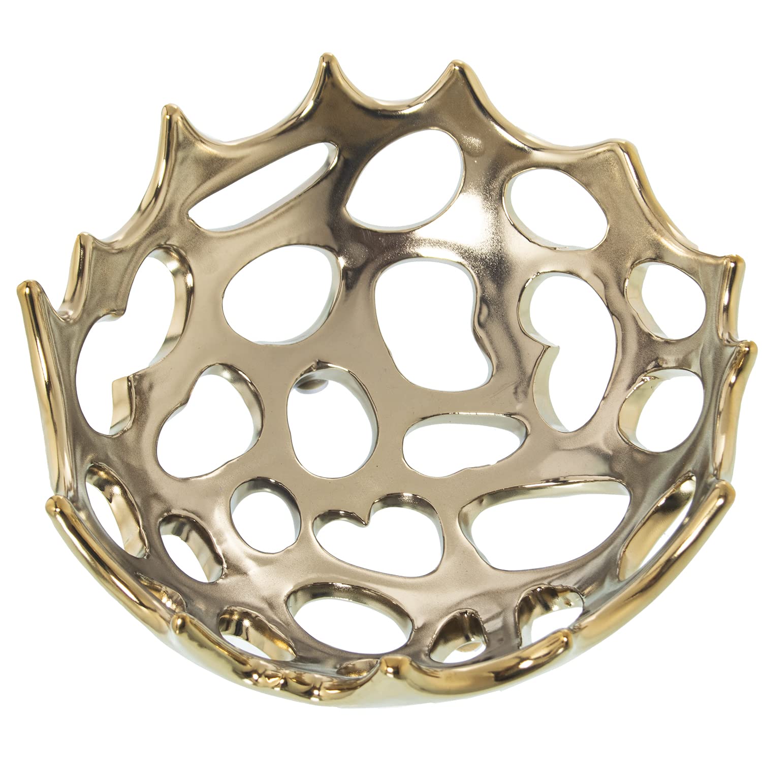 Vase centre de table doré en céramique ronde 20x8cm avec finition métallique brillante