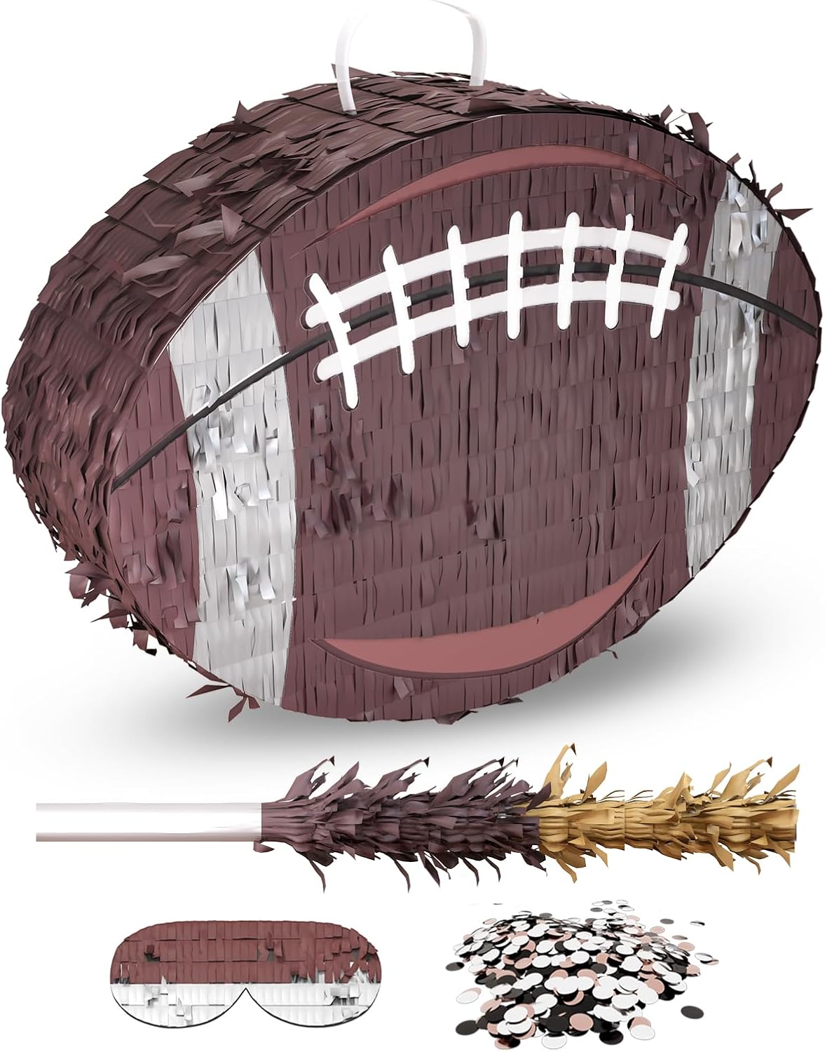 Football Piñata – Includes Wooden Stick, Blindfold, and Confetti – 16"x11.4"x3" – Perfect for Sports-Themed Party Decorations and Football Pinatas for Birthday Party