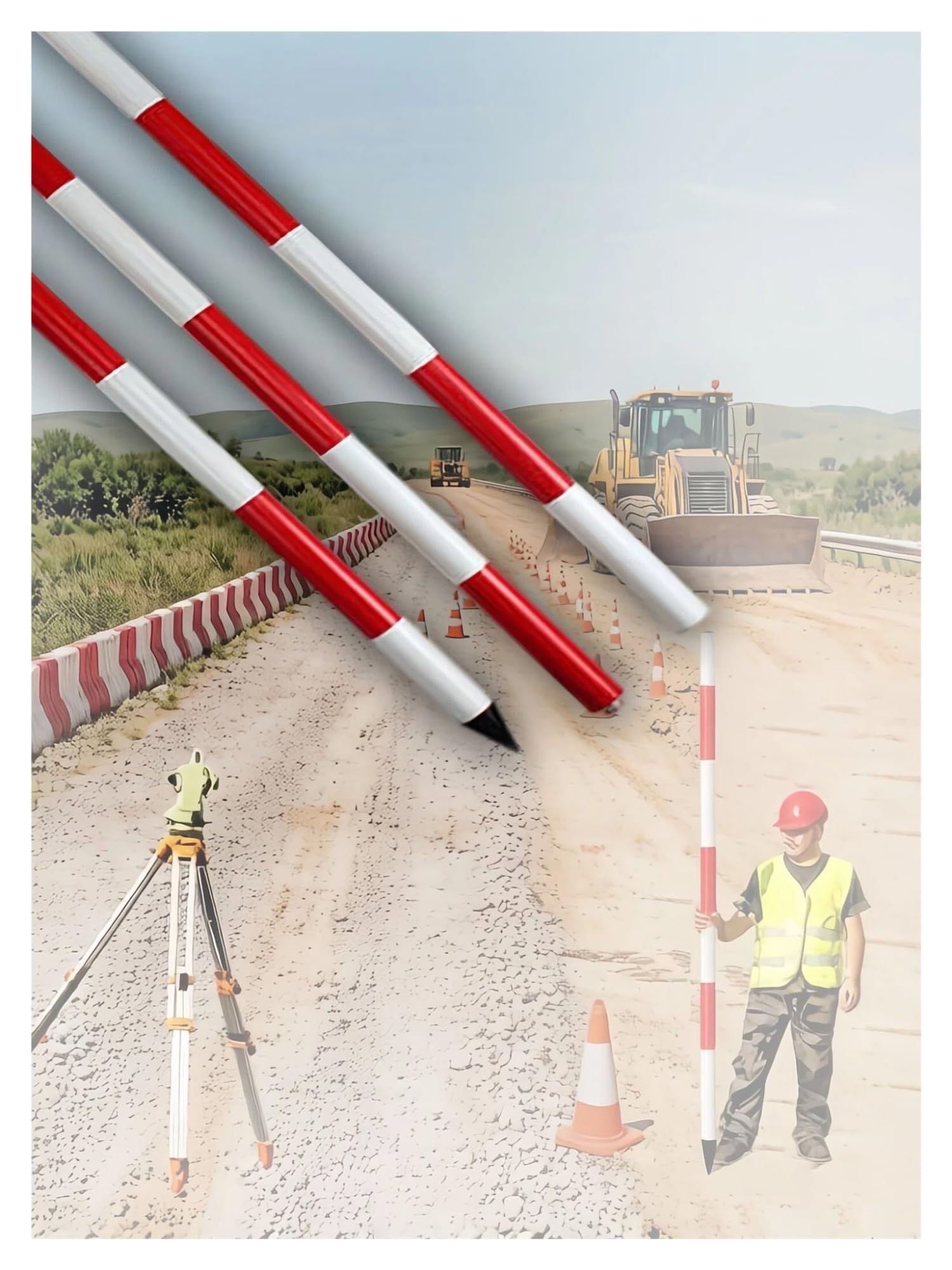 Varilla señalizadora para medición, varilla de centrado de postes con escalas de color, útil para obras ferroviarias y viales(9.8 FT)