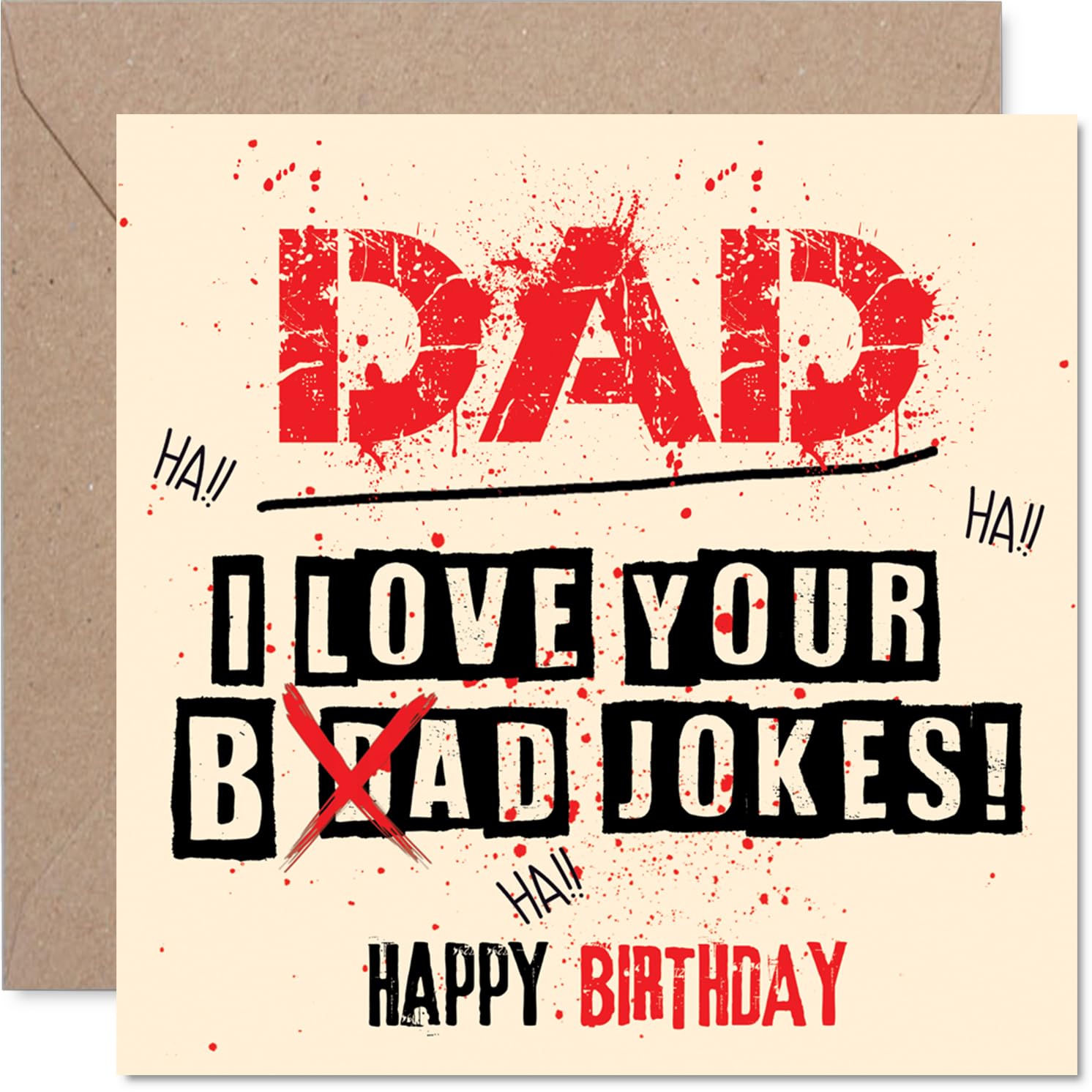 Funny Birthday Card - Cheeky Birthday Banter - Bold Red and Cream Design with 'I Love Your Bad Jokes' Punchline - 145mm Square, Envelope Included