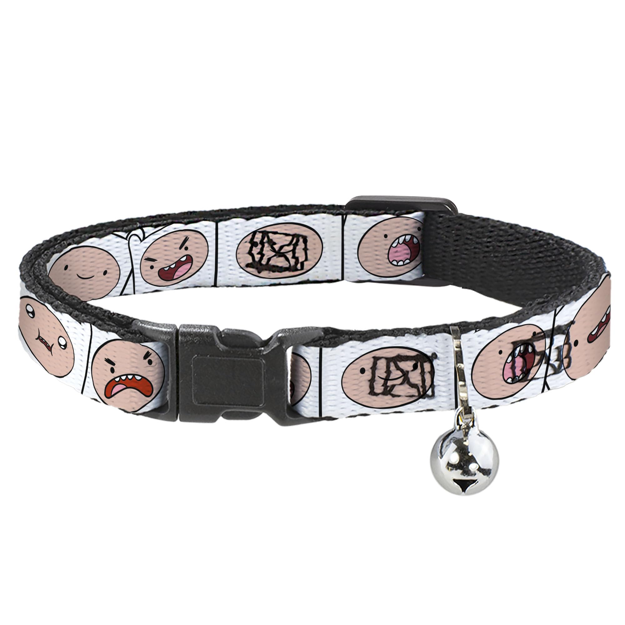 Collar de gato Hora de Aventuras Finn blanco ajustable con cascabel y clip plástico
