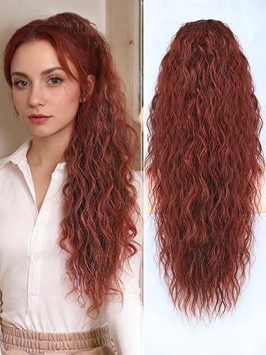 Rosooi Extensión de cola de caballo de 26 pulgadas de largo, color negro, para mujer, extensiones de cabello sintético largo y ondulado con clip,