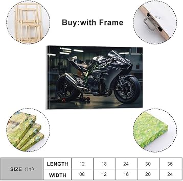 CWBUFD Racing Motorcycle Poster H2R Black Superbike Motorbike Decorative Canvas Family Bedroom Artwork Picture Painting 08x12inch(20x30cm)