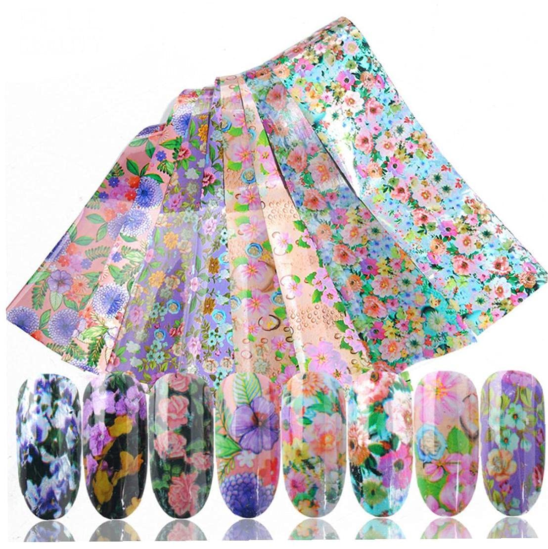TOSSPER 16pcs Flower Nail Art Transfer Sticker Foils Holographic Starry Nail Paper Set Adhesive Nail Wraps Nirl Decoration Mixed