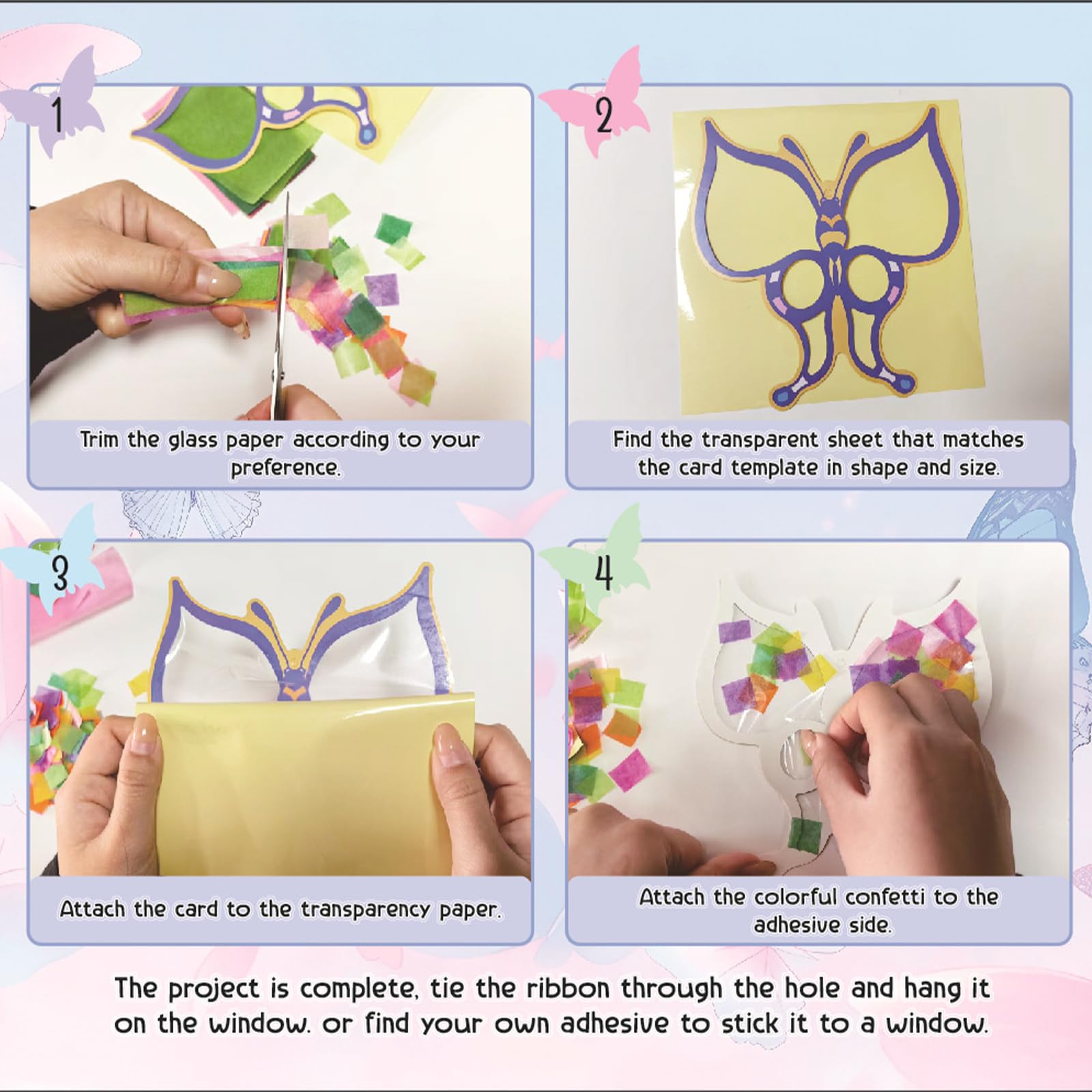 Gemejutor Decoraciones De Ventanas Manualidades Niños Primavera – 24 Mariposas Kit Manualidades DIY Decoraciones Ventanas Papel con Lámina Autoadhesiva, Manualidades Primaverales para Niños Jardín — view 7