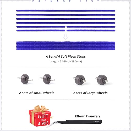 Miniatura 2 de Kit de tiras y ruedas de felpa suave compatible con piezas de repuesto de cabezal limpiador de rodillo suave Dyson, un juego de 6 tiras de 9.1