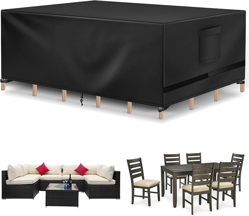 Richwon Patio Furniture Cover Waterproof, 90"L x 64"W x 28"H, Black | Rectangle, Heavy Duty, For Outdoor Table & Sectional Set
