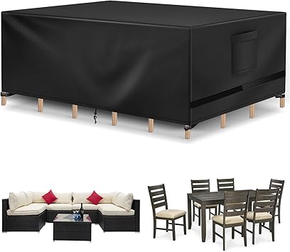 Richwon Patio Table Covers, Waterproof Rectangle, Heavy Duty for Sectional Set, 126.4"L x 63.4"W x 28"H, Black