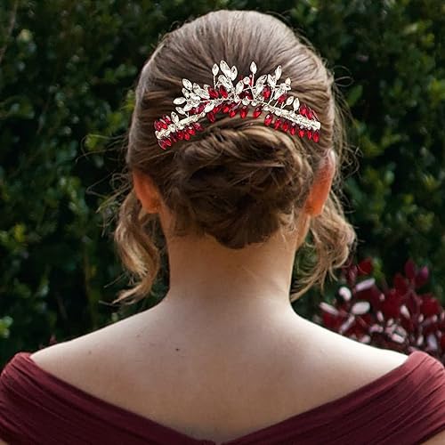 Miniatura 3 de BETITETO Peines de clip para el cabello de boda, 2 piezas de diamantes de imitación de color rojo, blanco y verde, accesorios para mujeres y niñas,