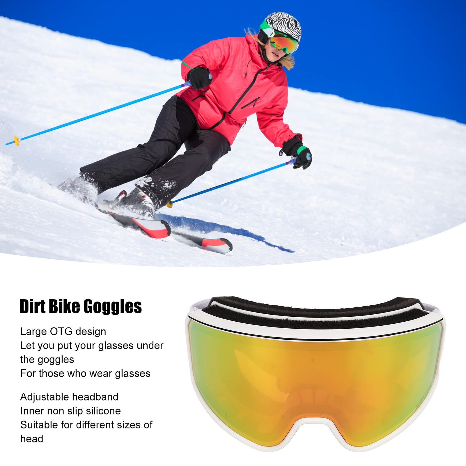 Lunettes de Snowboard Lunettes de Ski Anti-buée OTG Bandeau Réglable pour Les Activités de Plein Air