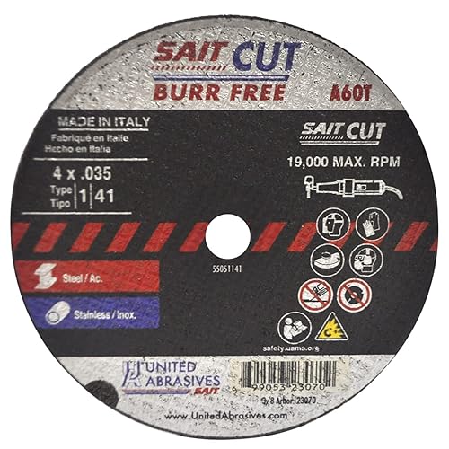 United Abrasives SAIT 23070 4X.035x38 A60T - Ruedas de corte finas de alta velocidad sin rebabas, paquete de 100