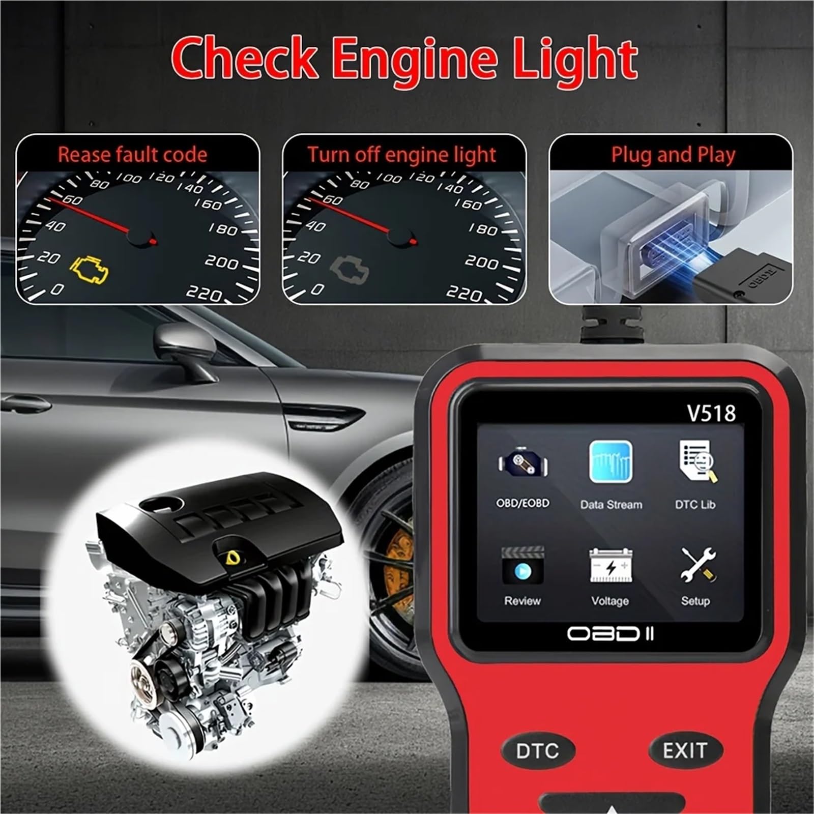 OBD2 Scanner V518- Instant Fault Code Reader and Voltage Check | Full System Diagnosis | 10 Second Analysis