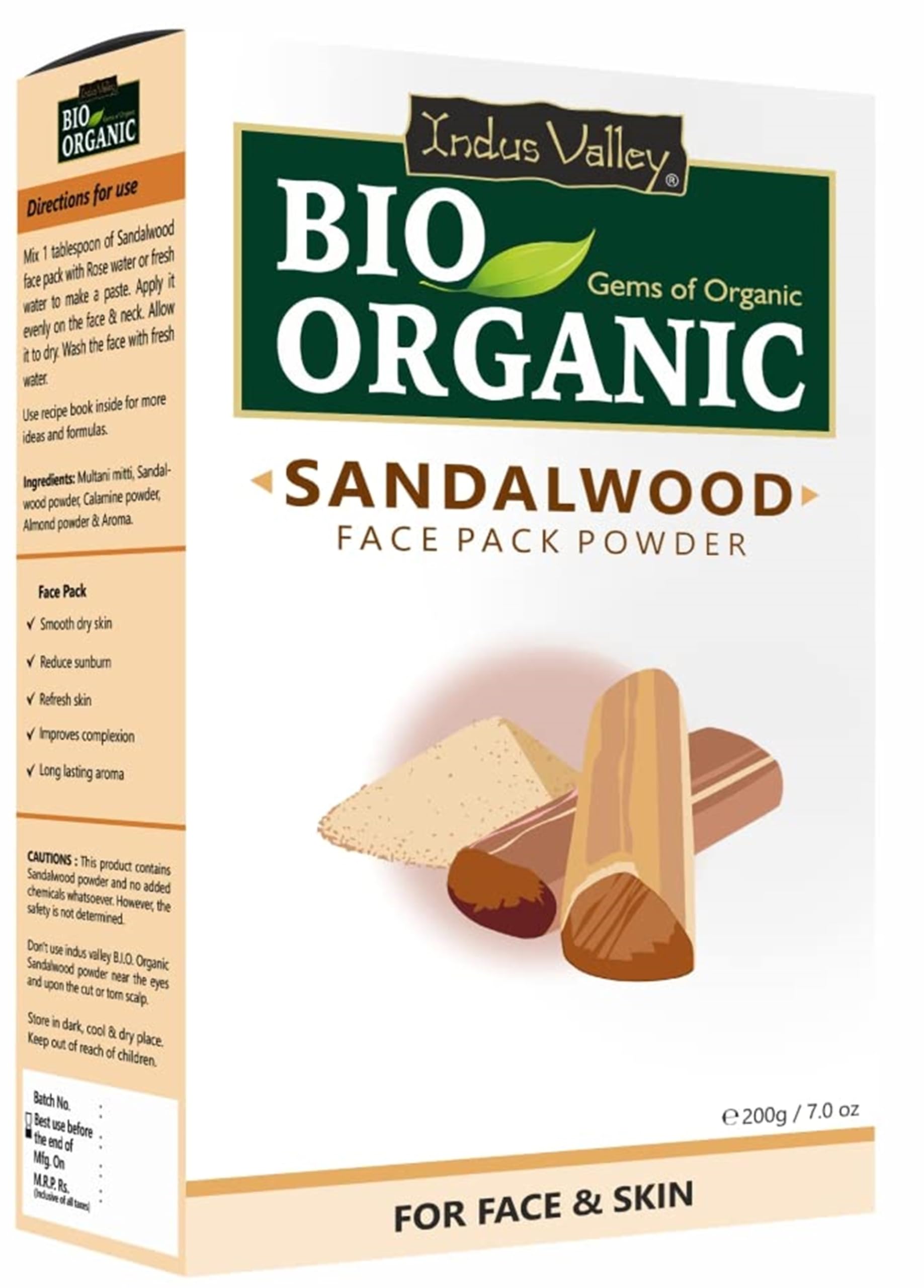 Indus Valley Sandalwood Face Pack with Multani Mitti, Almond and Calamine, 1 Pack (200g), 200 g (Pack of 1)