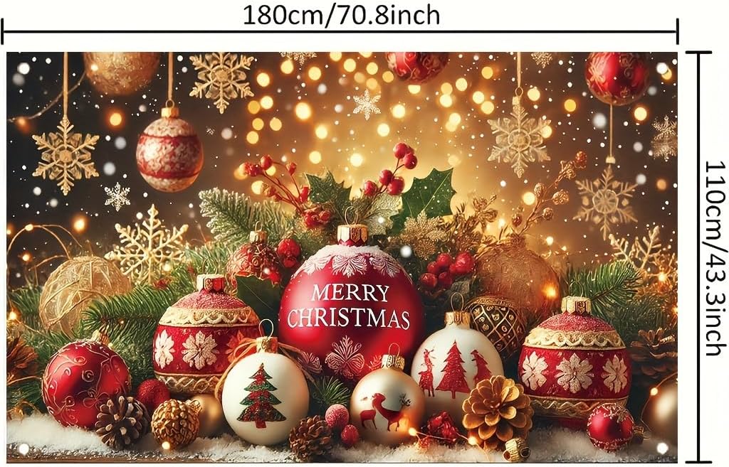 Christmas Party Decoration 71x43 Inch Merry Christmas Ball Ornament Pine ConeSnowflake Gift Box Holly Bell Holiday Scene ndoor Outdoor Xmas Celebration Decor