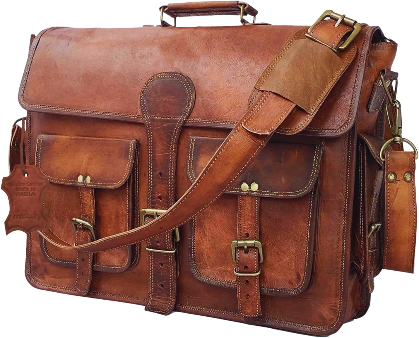 Madosh, Men's Genuine Leather Office Bag Shoulder Crossbody Briefcase Style Messenger Bag