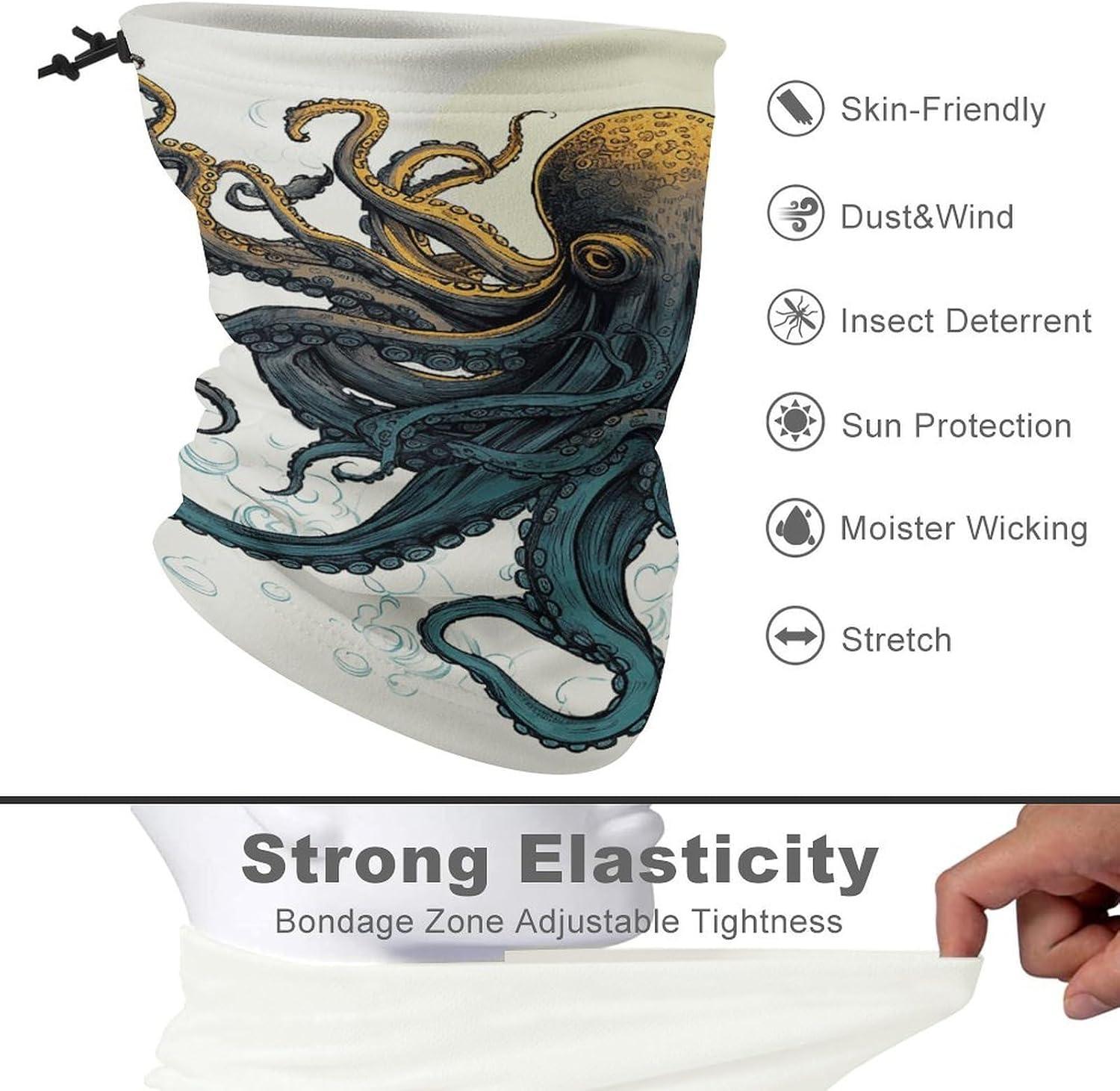 Sun Ocean Octopus Mask ，With Elastic Buckle ，Face Mask ，UV Protection，Bandana Cover for Men Women Suitable Summer Outdoor Activities.
