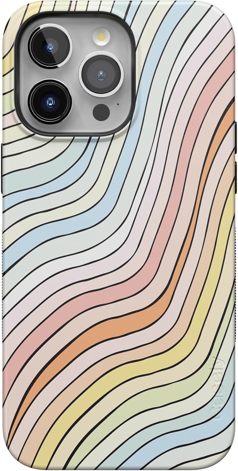Casely iPhone 14 Pro Case | Ride The Wave | Pastel Rainbow Lined | Bold Protective Design | Compatible with MagSafe