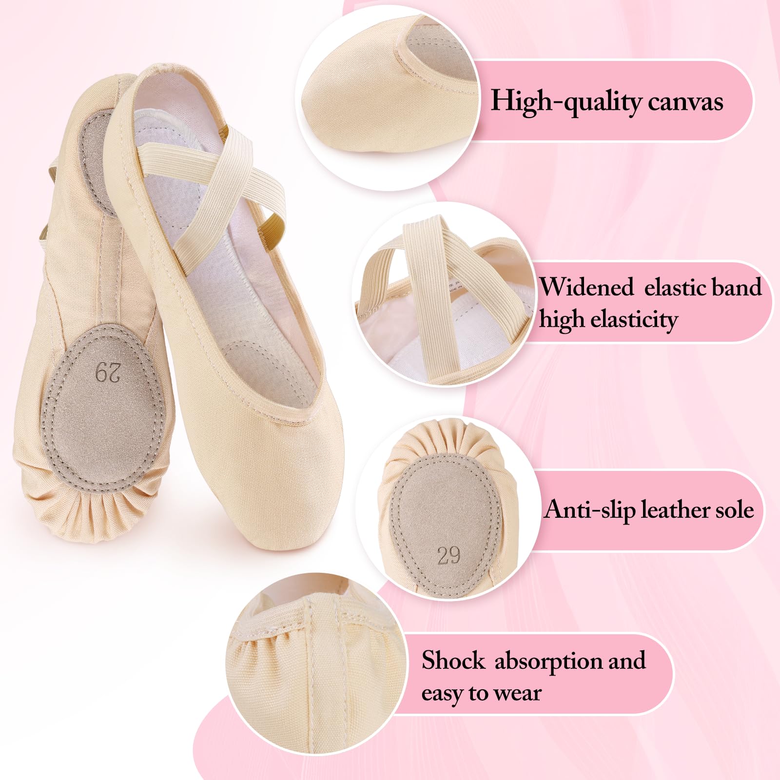 Zapatillas de Ballet Niña Suela Partida Cuero Punteras Gimnasia Ritmica Tallas 21-44 EU