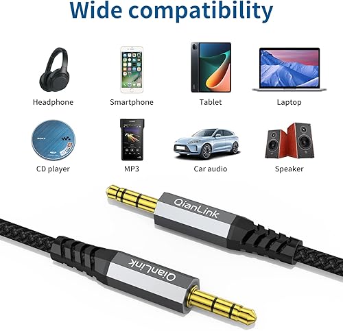 Miniatura 6 de Paquete de 2 cables auxiliares (3.3 pies3.3 ft, sonido de alta fidelidad), cable auxiliar TRS de audio auxiliar TRS de nailon trenzado compatible