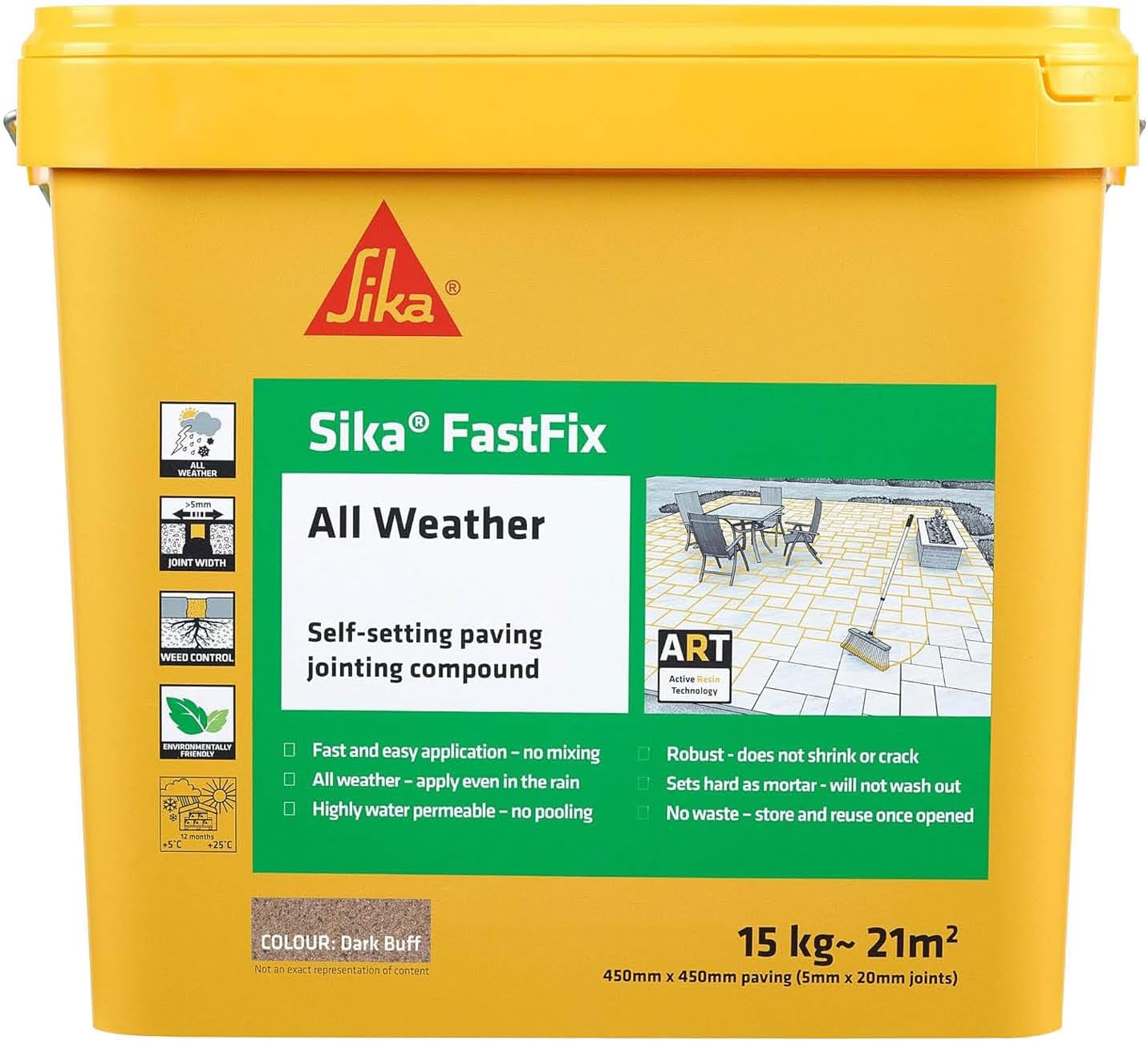 FastFix All Weather Self-Setting Paving Jointing Compound – Ready to Use – No Mixing Required – Dark Buff – 15kg – 21 sq. m