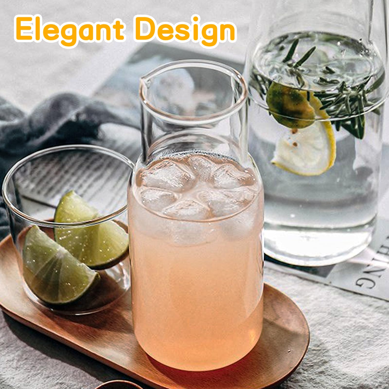 Set di 6 caraffe da comodino con bicchiere, caraffa da comodino in vetro trasparente da 550 ml e set di bicchieri, brocca per acqua succo, per comodino, cucina, camera da letto, bagno