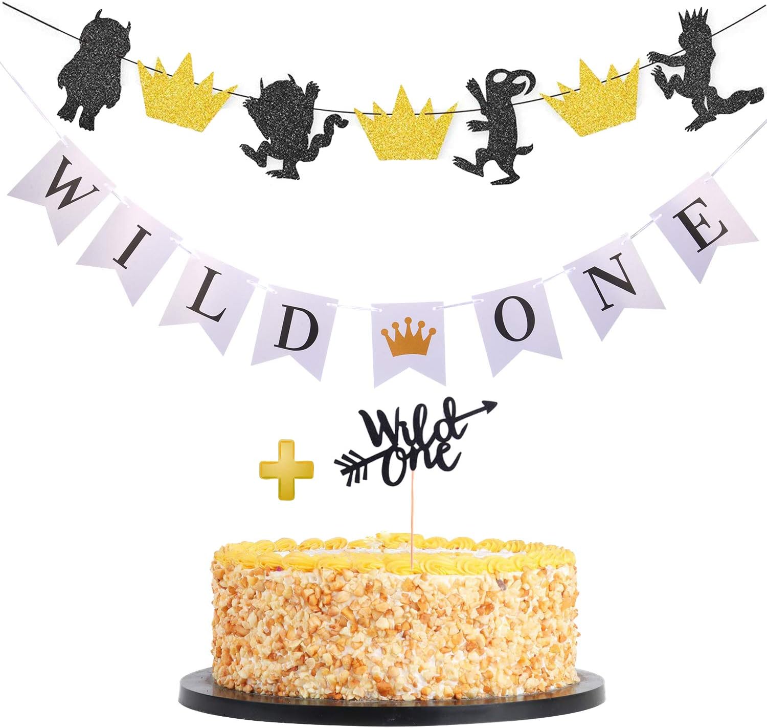 Where the Wild Things Are Inspired Party Supplies & Wild One Banner with Cake Toppers Decorations for 1st Birthday Party Table/Backdrop/Photo Prop Decorations