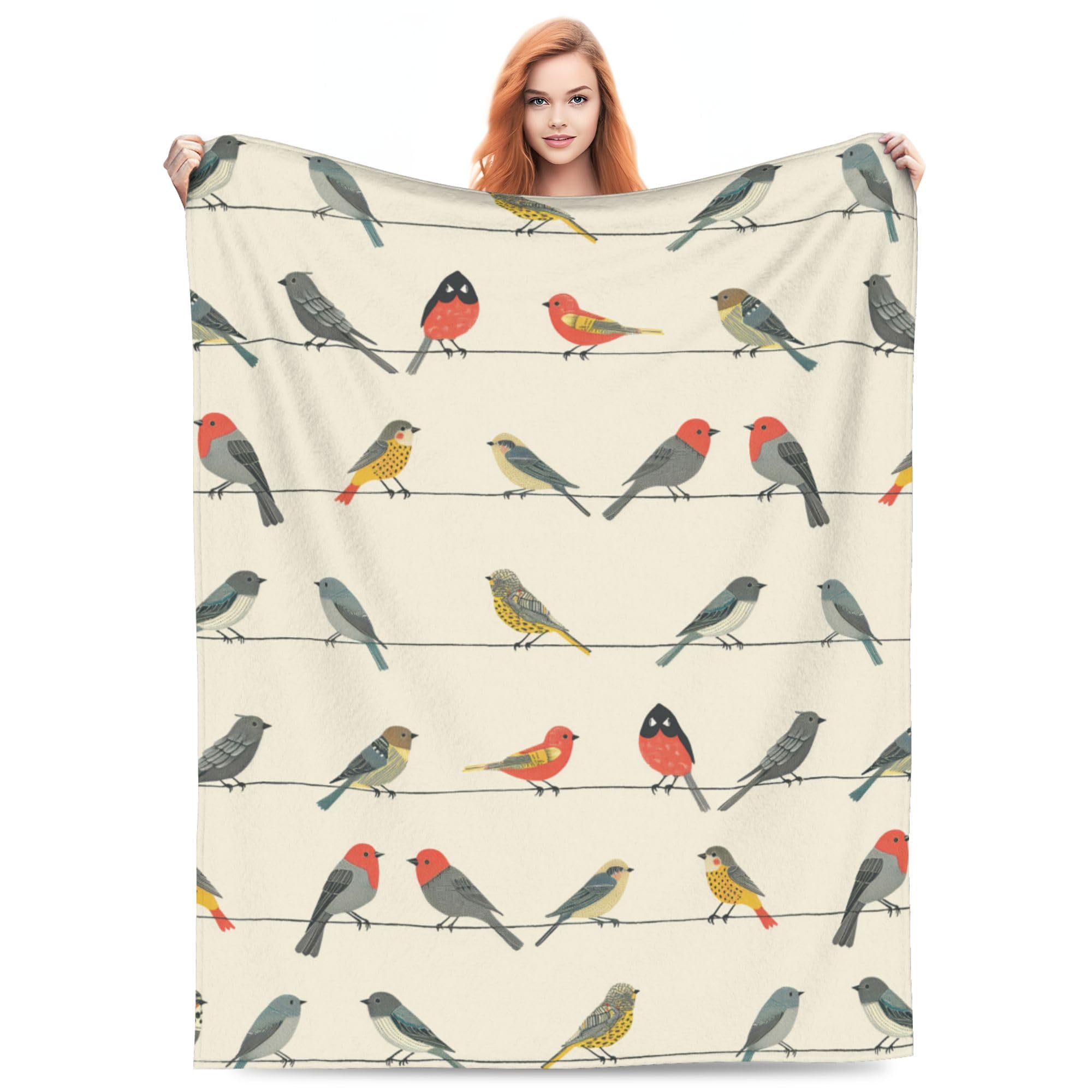 Affascinante coperta per uccelli - Illustrazione di uccelli vintage Coperta in flanella morbida e leggera, regalo per gli osservatori di uccelli, ideale per angoli di lettura accoglienti e relax all'a