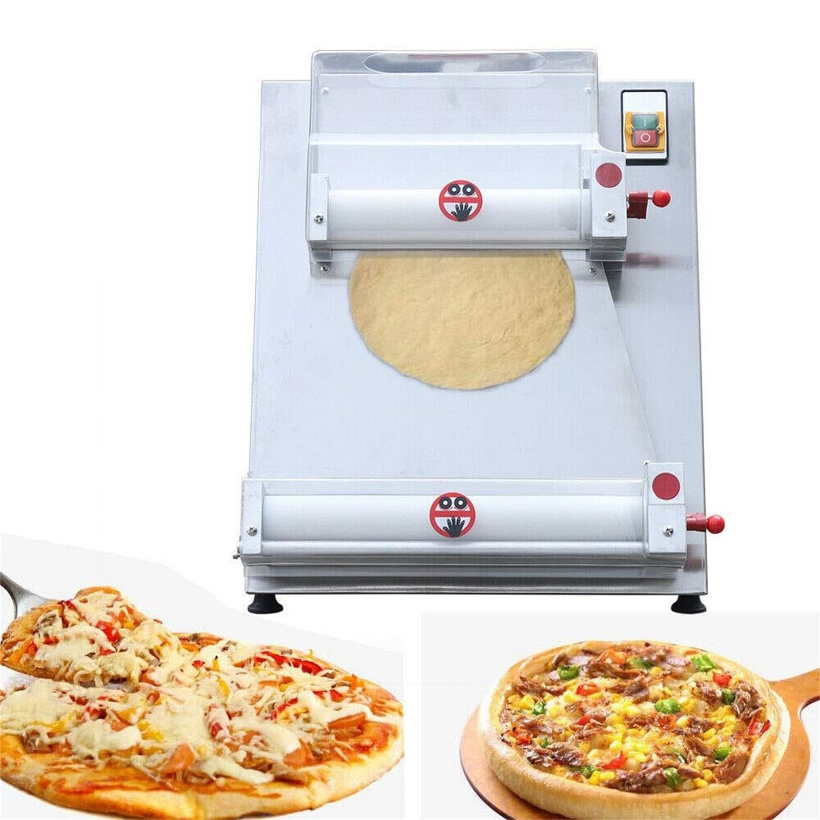 Rodillo de masa de pizza comercial, máquina formadora de masa de pizza de 15 pulgadas, máquina de pizza eléctrica de 370 W para fideos, pizza, pan, pasta, 0.028-0.213 in, grosor de pizza, acero
