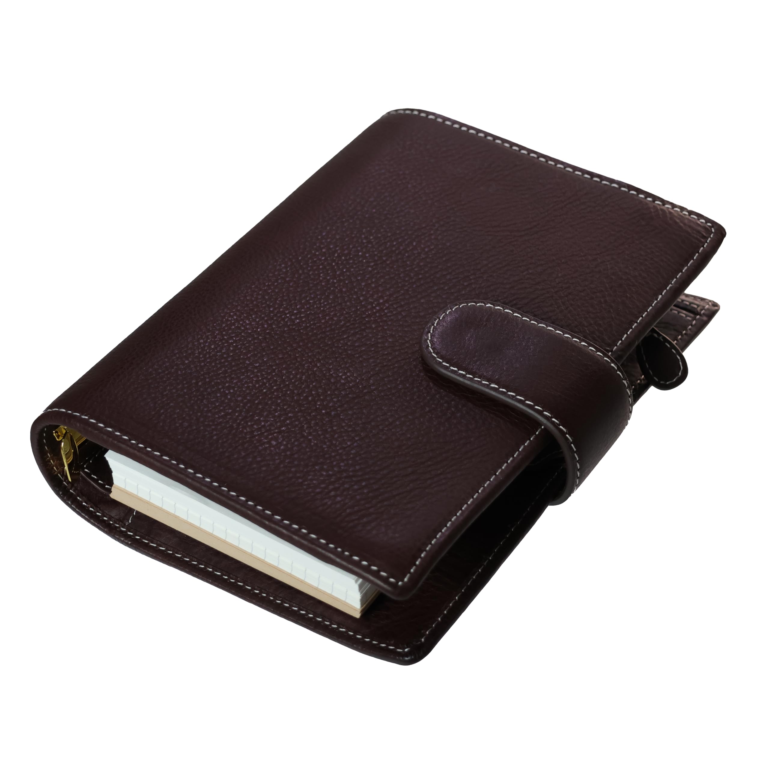 Minerva Box - Agenda personale in vera pelle, formato A6, con anelli tascabili, con raccoglitore da 25 mm, mini agenda (colore tè scuro)