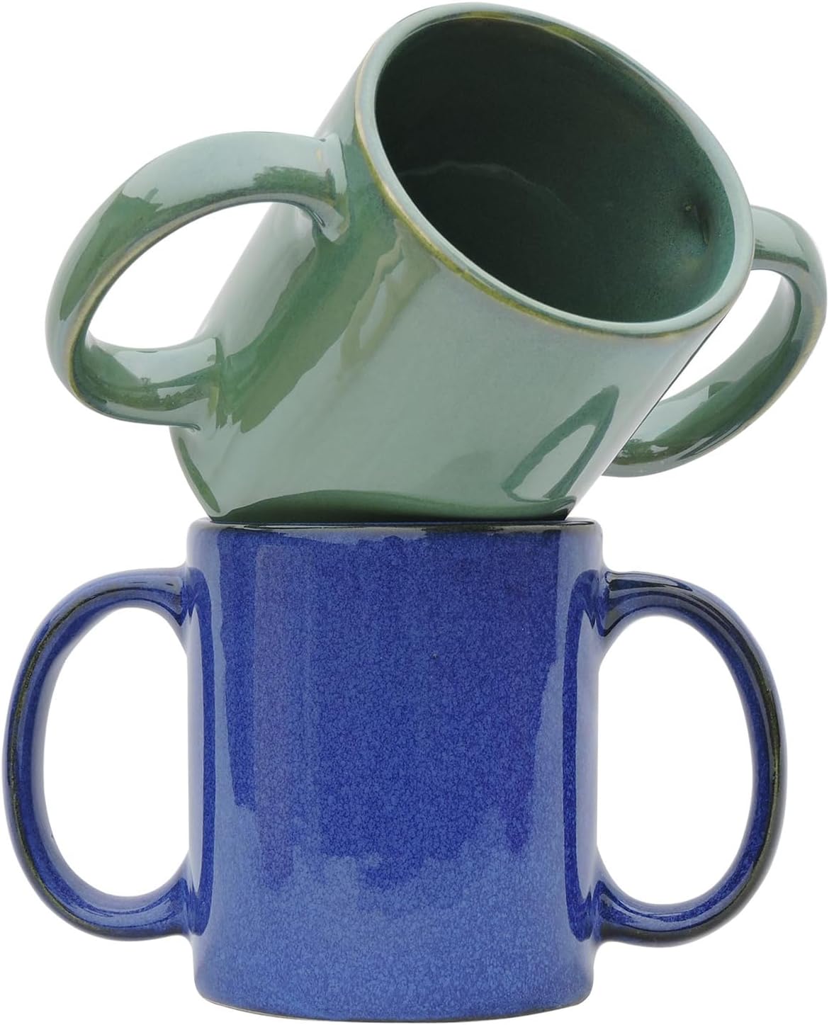 ANCIENT IMPEX Dual Handle Mug Set of 2 | Double Grip Ergonomic Mugs | Microwave Safe | 350 ml (11.83 Fl Oz) | Easy-Hold Ceramic Cups for Secure Grip – Elegant Blue & Green