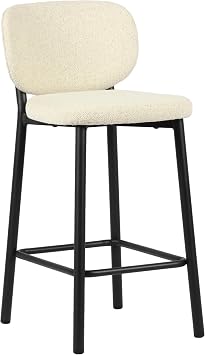 Unique Furniture 26.38H Fabric Upholstered Counter Stool Off White Set of 2