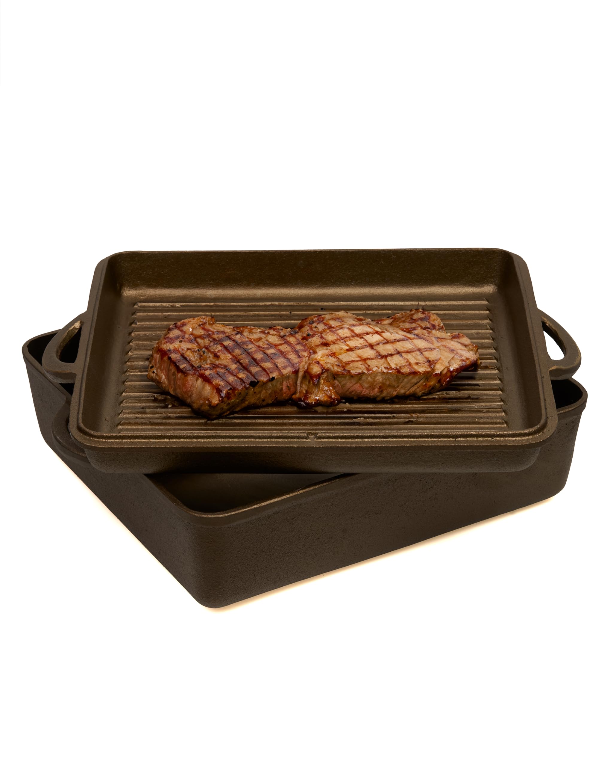 Pott & Flamme handpolierter Gusseisen eingebrannter Bräter 10,8 Liter | Deckel als Grillpfanne | alle Herdarten | auch Induktion