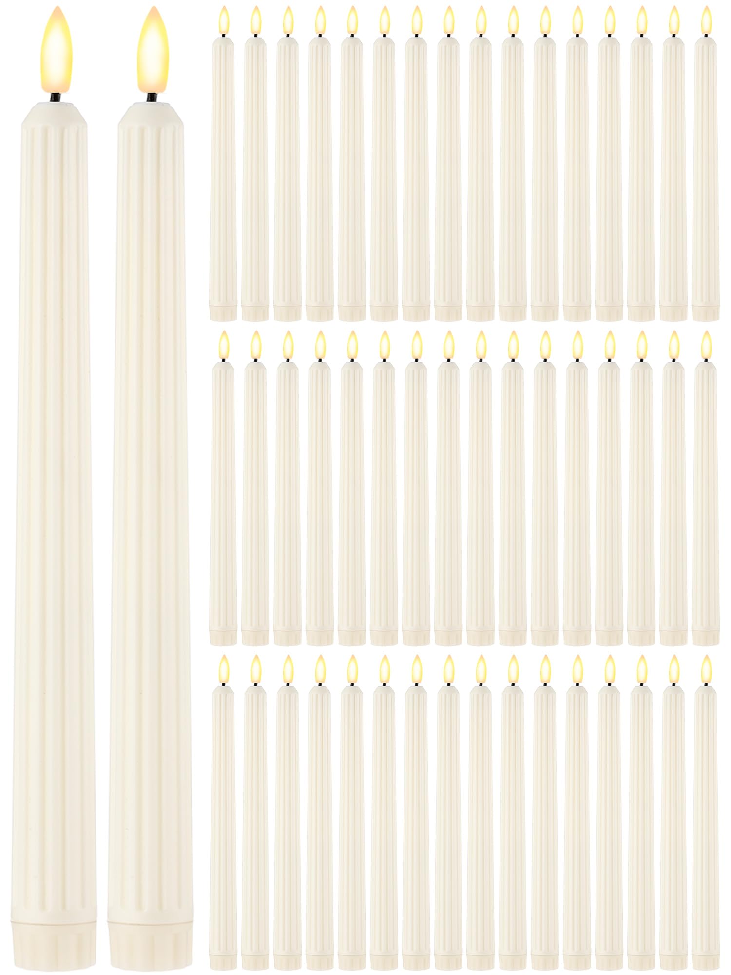 Photo 1 of Retisee 50 Pcs 11 Inch Flameless Taper Candles LED Candles Bulk Battery Operated Taper Candle Flickering LED Candlesticks for Valentines Birthday Wedding Party Decor (Roman Style, Ivory)