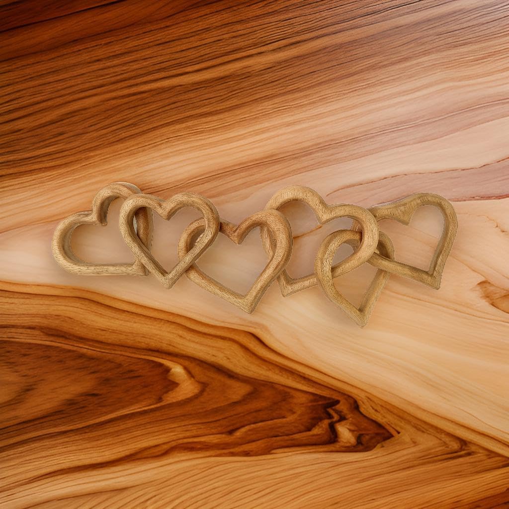 Large Wooden Linked Hearts Chain | 50cm Rustic Wall Art with 6