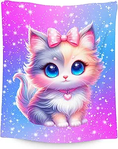 Girls Blanket Gifts - Blanket with Cat for Cat Lovers - Comfy Cozy Flannel Throws for Couch, Office 40"x50"