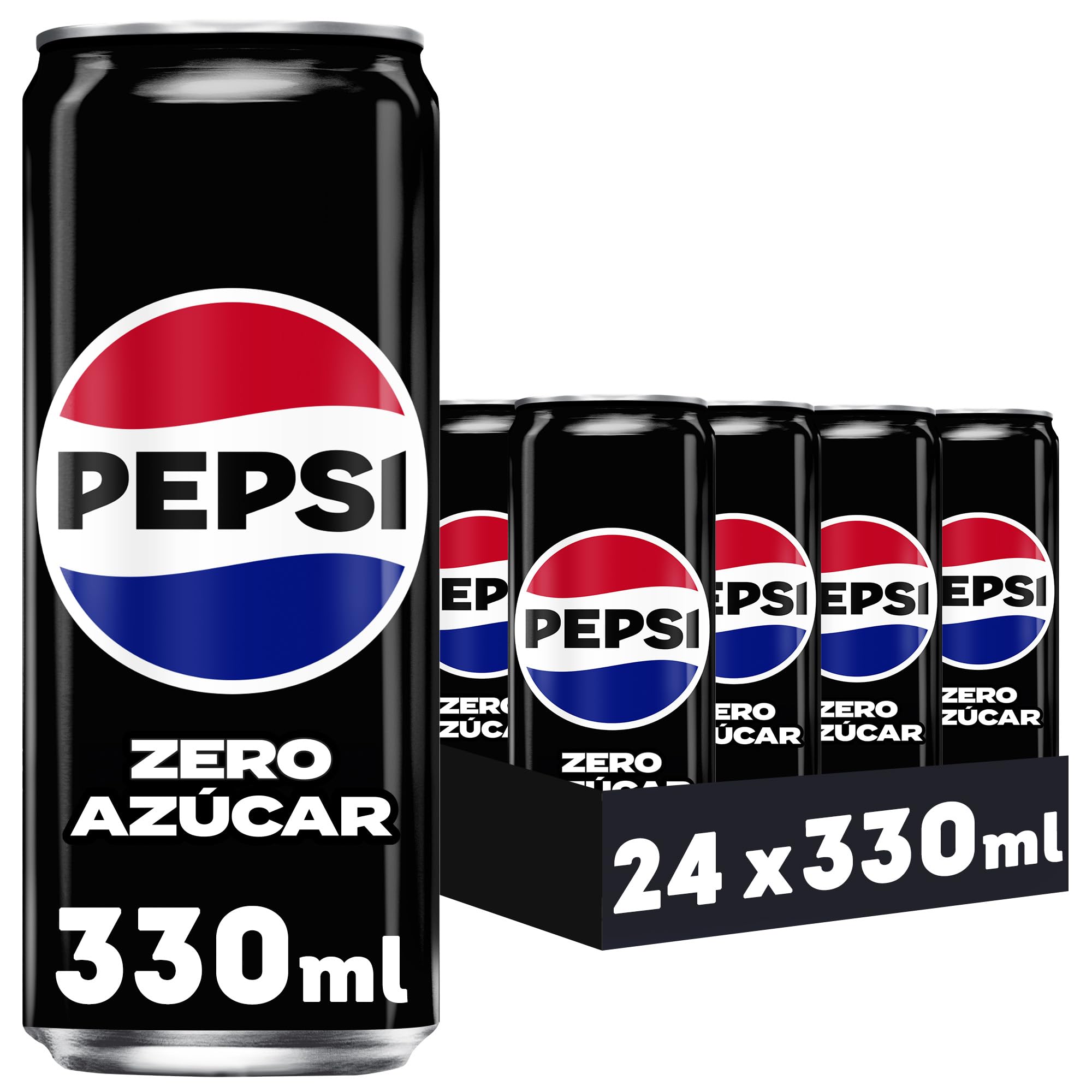 Pepsi zero Refresco de cola con cero azúcar, pack 24 latas 330 ml
