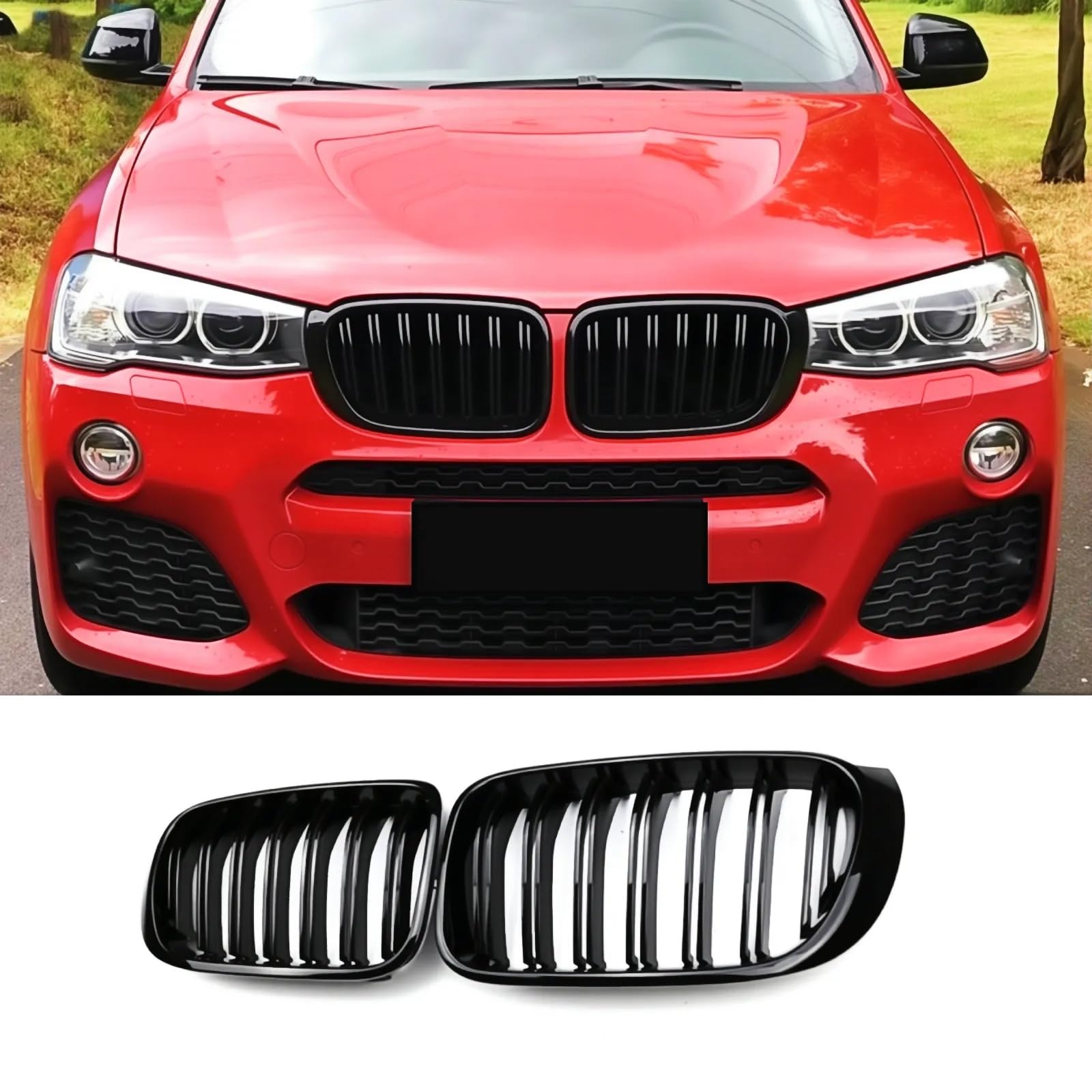 F25 F26 Griglia Anteriore per BMW X Serie X3 X4 F25 F26 2014 2015 2016 2017 2018 Griglia a Doppia Lamella in ABS Nero Lucido Griglie radiatore (For X3 X4 F25 F26 2014-2018)