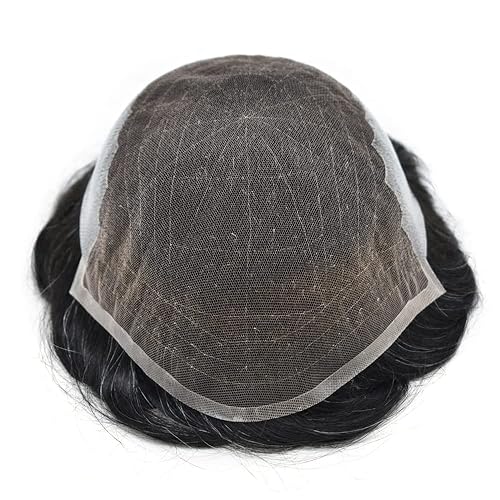 Miniatura 7 de Toupee para hombres con encaje frontal blanqueado con nudos blanqueados para hombre, tupé natural, sistema de cabello humano transpirable para
