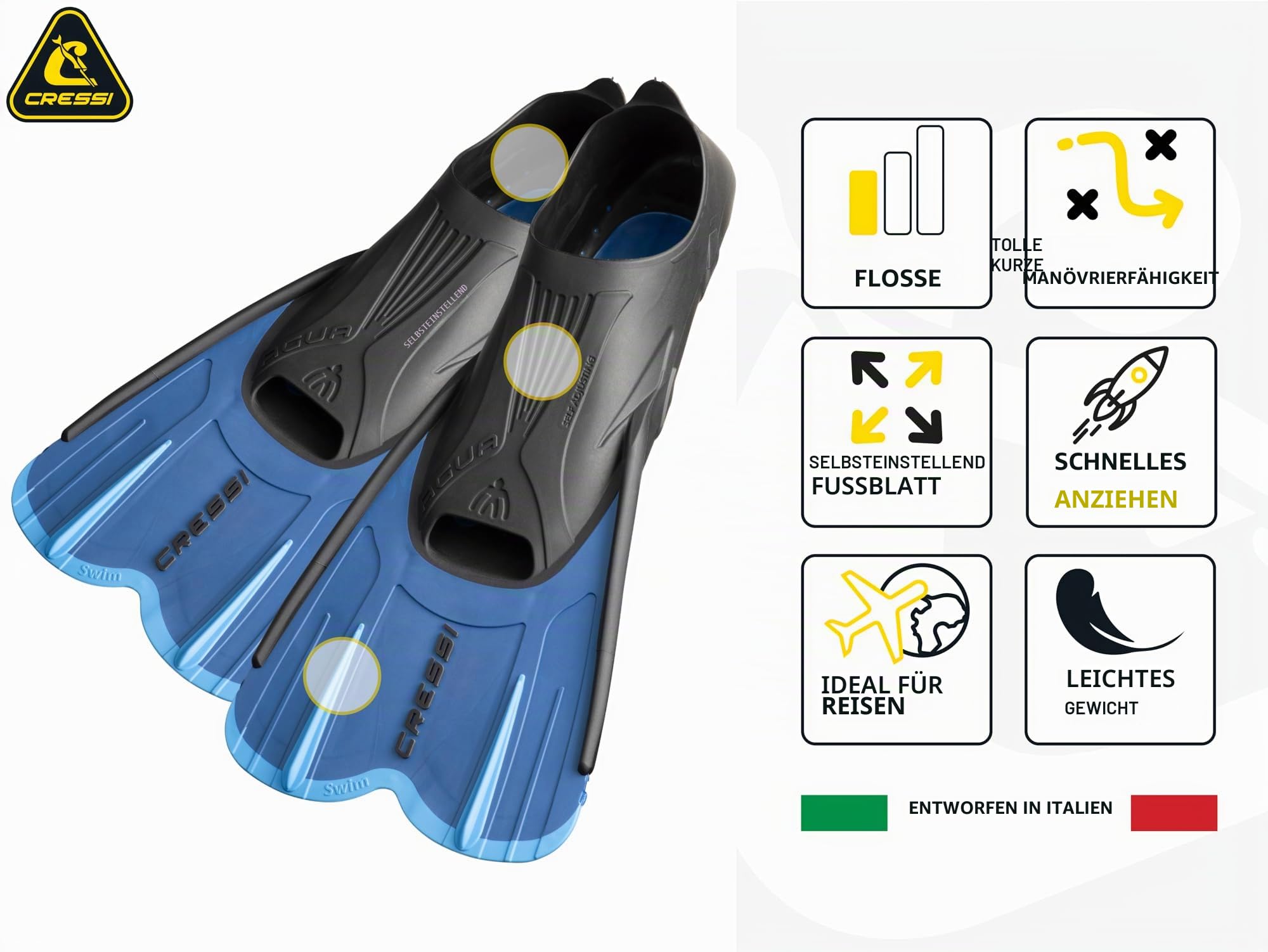 CRESSI Agua Short Fins - Self Adjusting Flossen für Schnorcheln, Schwimmen und Trainieren