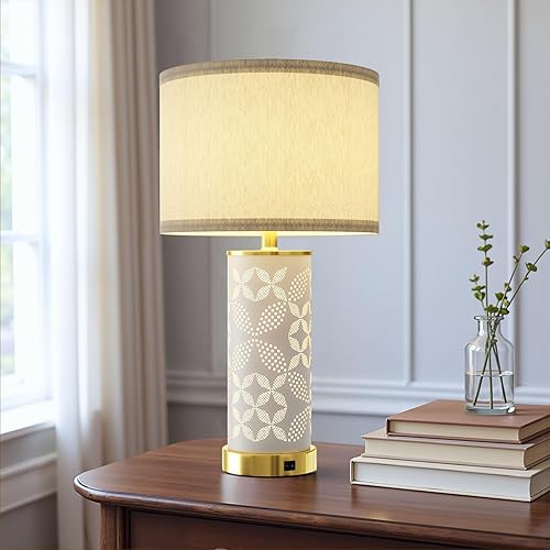 Miniatura 8 de Juego de 2 lámparas de mesa de cerámica, luz dual UpDown con USB C+A, lámpara de dormitorio de 22 pulgadas y lámpara al lado con 3 temperaturas de