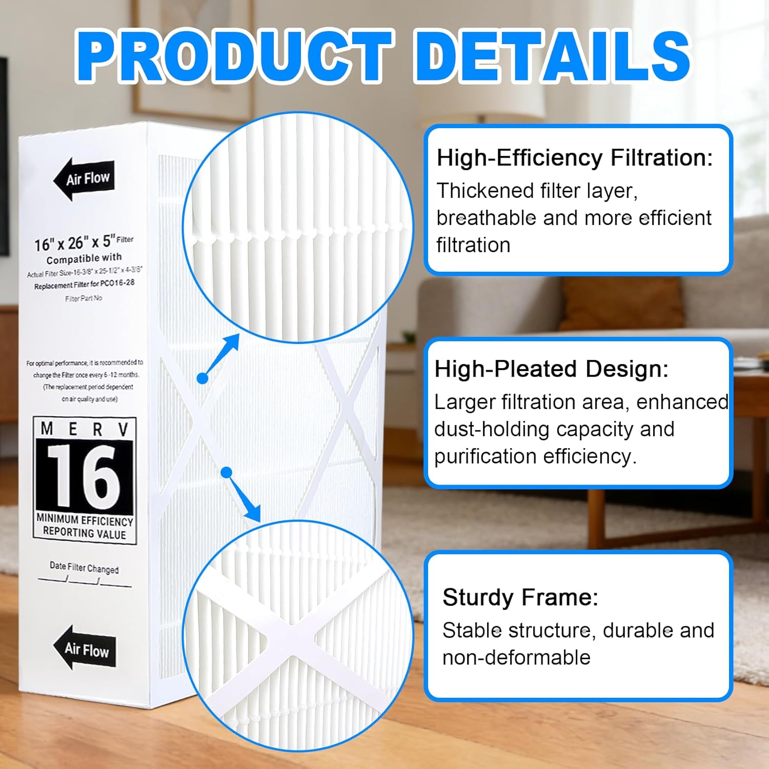 X8789 MERV 16 Filter 16x26x5, X8789 Activated Carbon Filter Compatible With Lennox PureAir PCO16-28 Air Purifier 2 Pack