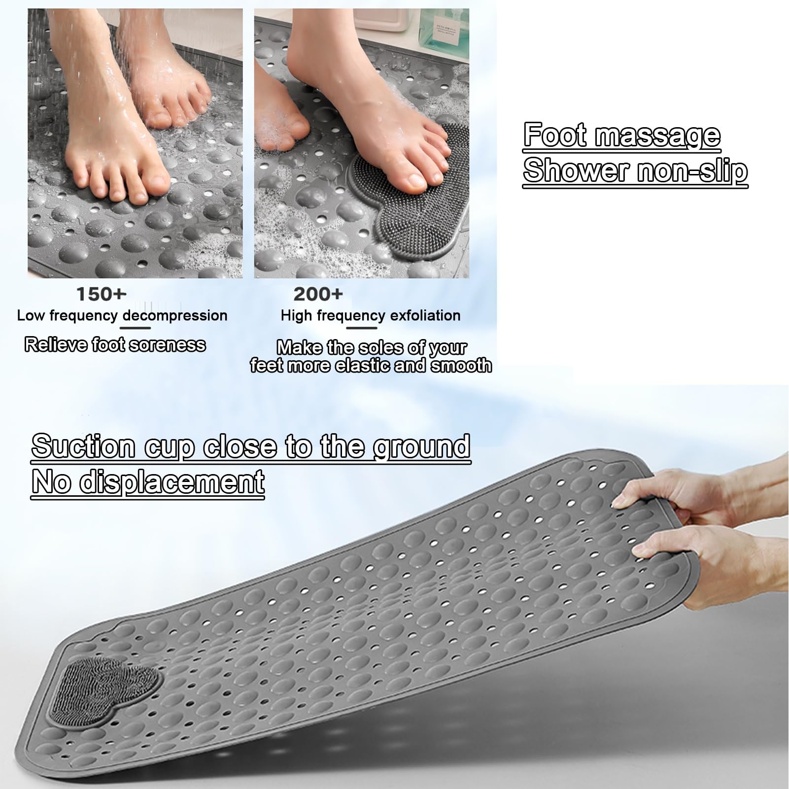 rutschfeste Duschmatte Mit Saugnäpfen, Badewannenmatten Mit Abflusslöchern, Leicht Zu Reinigen, Für Badezimmerboden, Badewanne Und Dusche, Ideal Für Senioren Und Kinder(Dark beige,80x120cm)